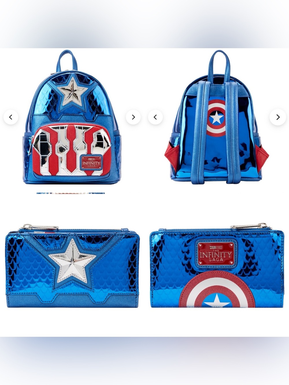 NWOT Loungefly Marvel
Captain America Shine Backpack+wallet SET